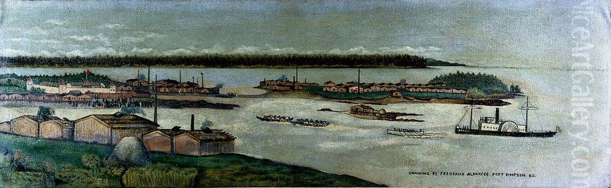 View of Fort Simpson, British Columbia Oil Painting by Frederick Alexcee