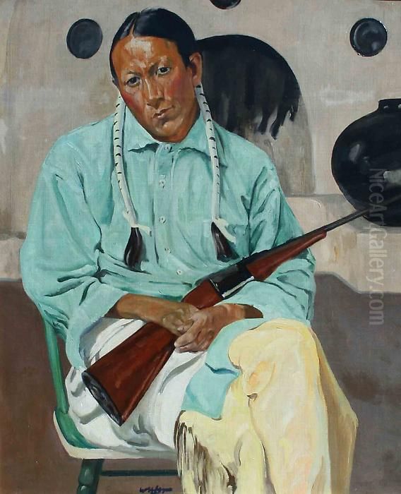 Frank Archuleta (Taos Indian with Rifle) Oil Painting by Walter Ufer