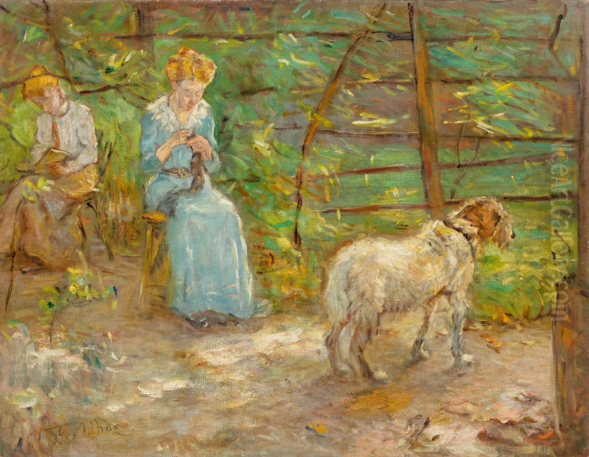 In the garden Oil Painting by Fritz von Uhde