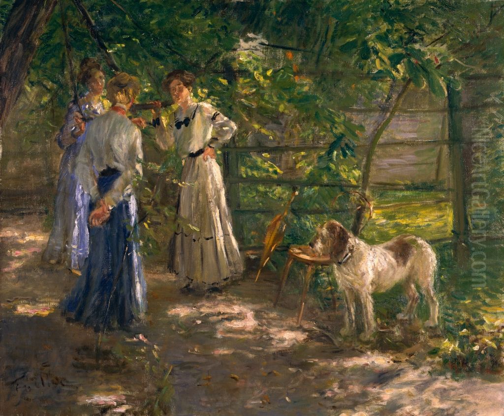 The Daughters of the Artist in the Garden Oil Painting by Fritz von Uhde