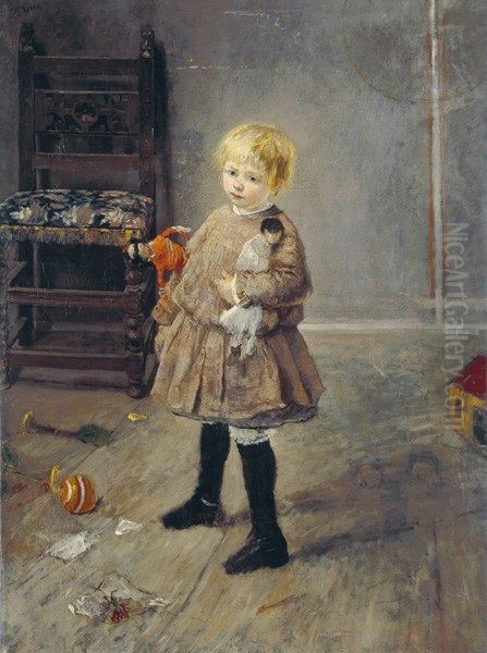 Child with Doll Oil Painting by Fritz von Uhde