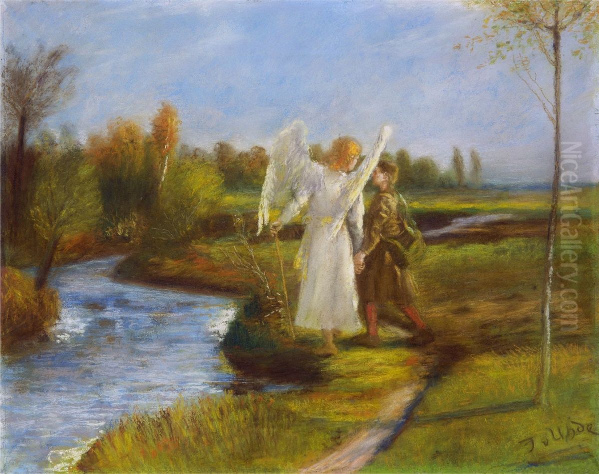 Tobias and the angel Oil Painting by Fritz von Uhde