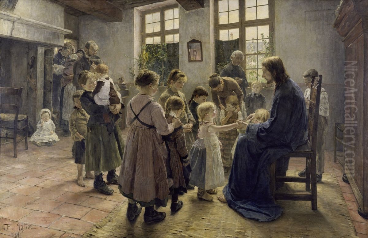 Suffer the little children to come unto me Oil Painting by Fritz von Uhde