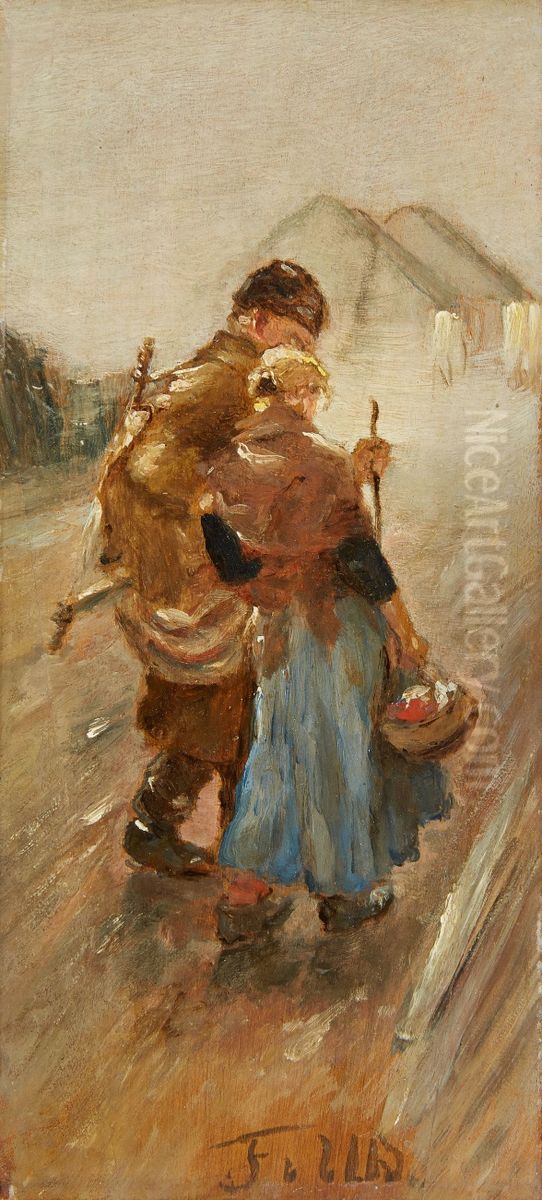 Schwerer Gang (Der Gang nach Bethlehem) Oil Painting by Fritz von Uhde