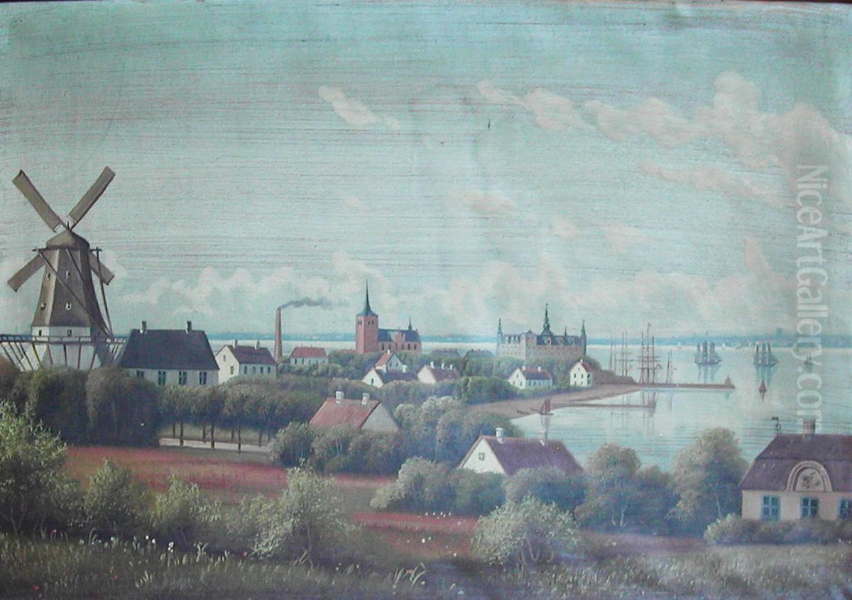 A view of Helsingor (Elsinore), Denmark. Oil Painting by unknown