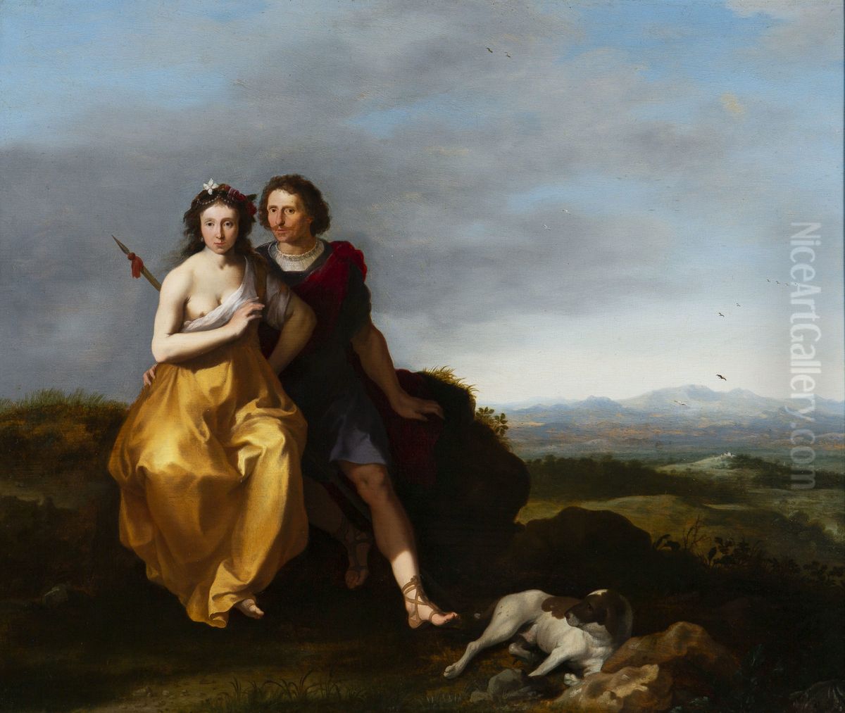 Couple Oil Painting by Cornelius van Poelenburgh