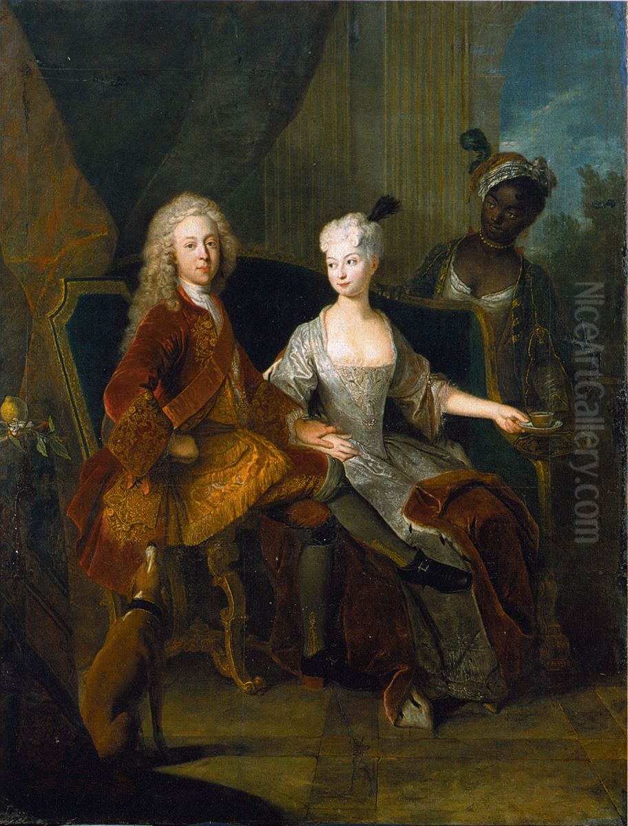 Portrait of the Hereditary Prince Friedrich Ludwig of Wurttemberg and his wife Henriette Marie of Brandenburg-Schwedt Oil Painting by Antoine Pesne