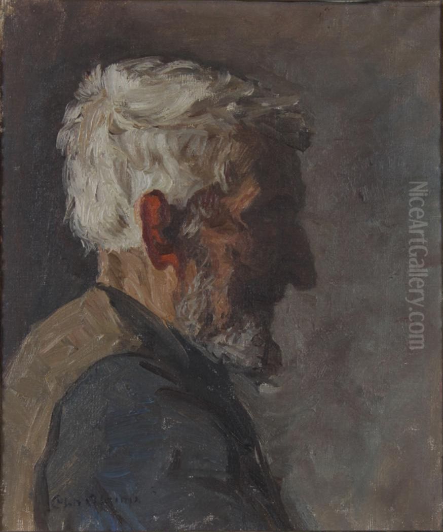 En aeldre mand set i profil. Oil Painting by Christian Aigens