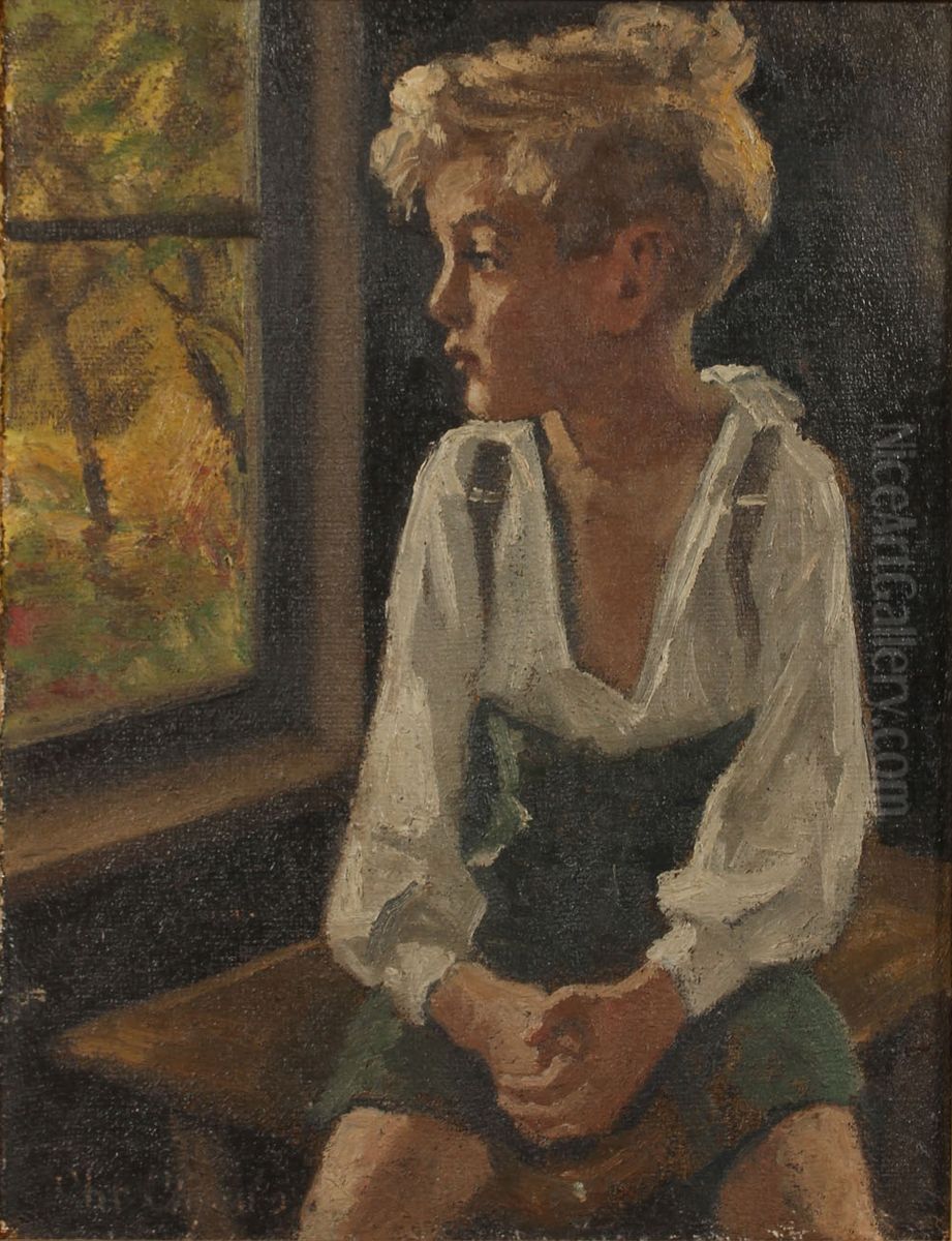 A boy at a window. Oil Painting by Christian Aigens