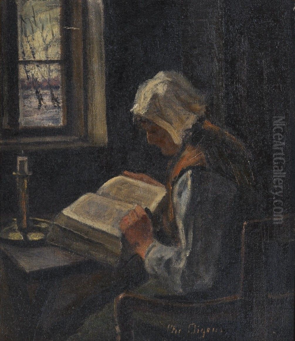 Interior with a woman. Oil Painting by Christian Aigens