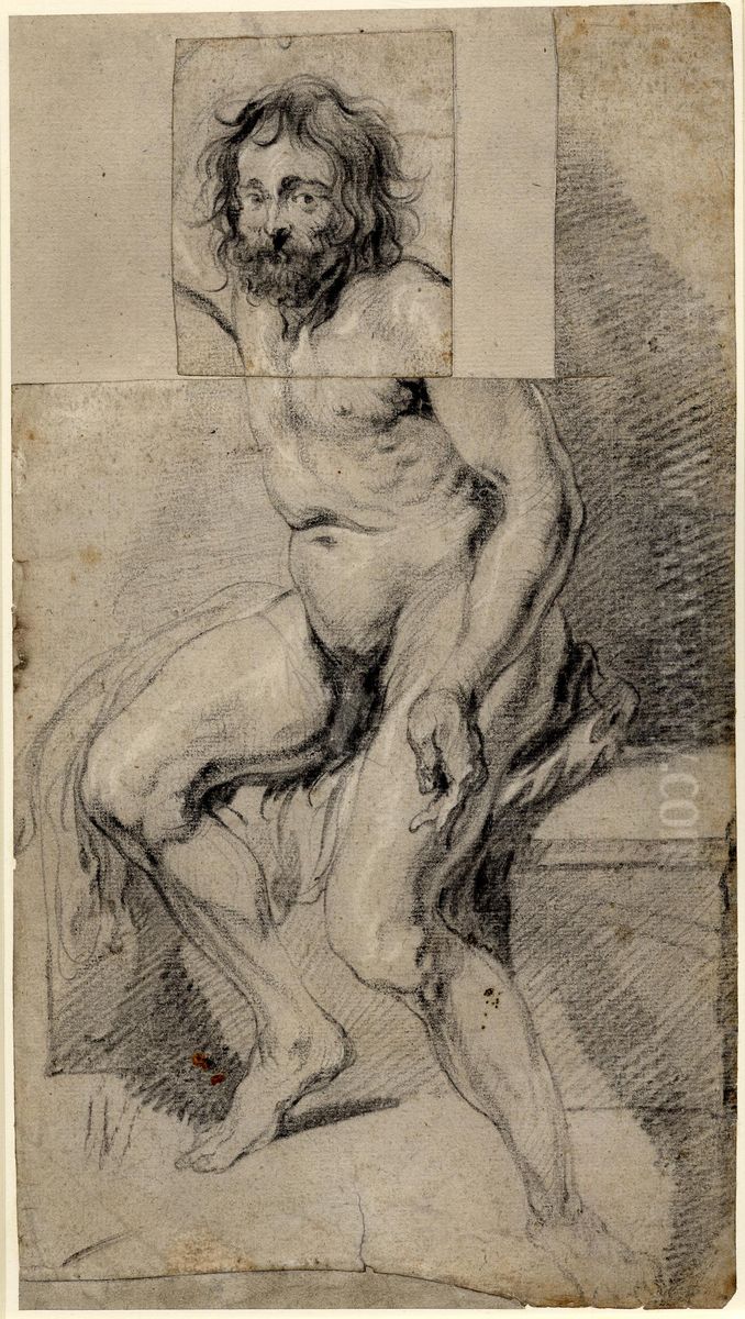 A nude male with wavy hair and a beard Oil Painting by Sir Anthony Van Dyck