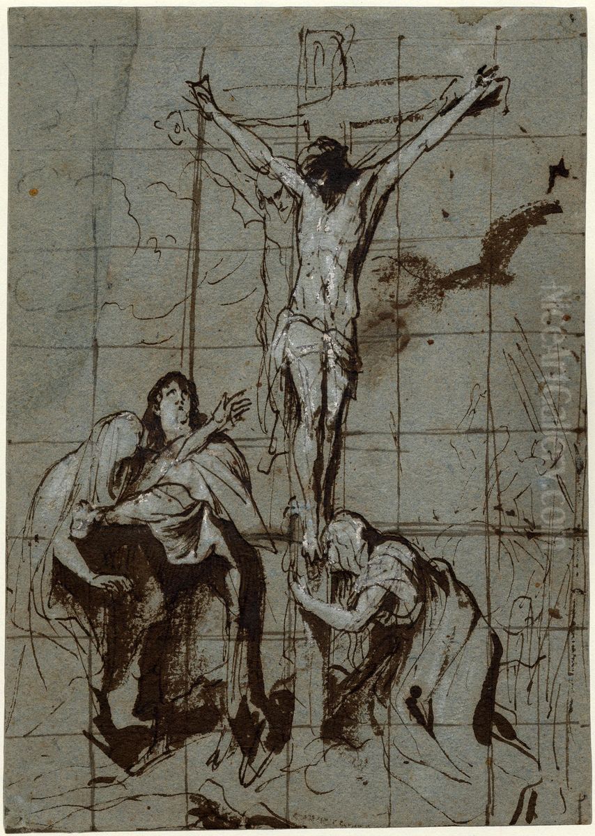 Christ on the Cross, with the Virgin, St John and the Magdalene below, study for a painting Oil Painting by Sir Anthony Van Dyck