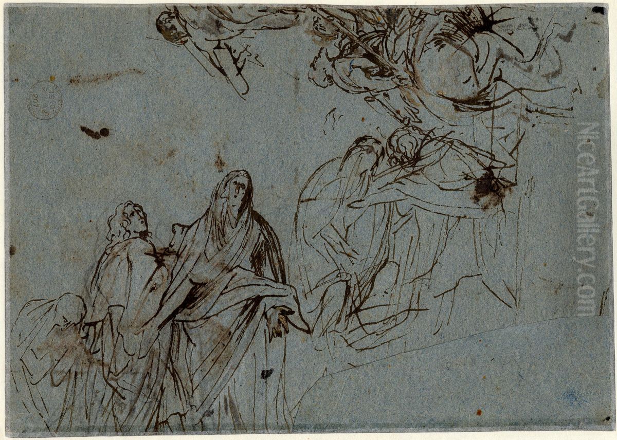 Sketches of figures in drapery and a man on horseback Oil Painting by Sir Anthony Van Dyck
