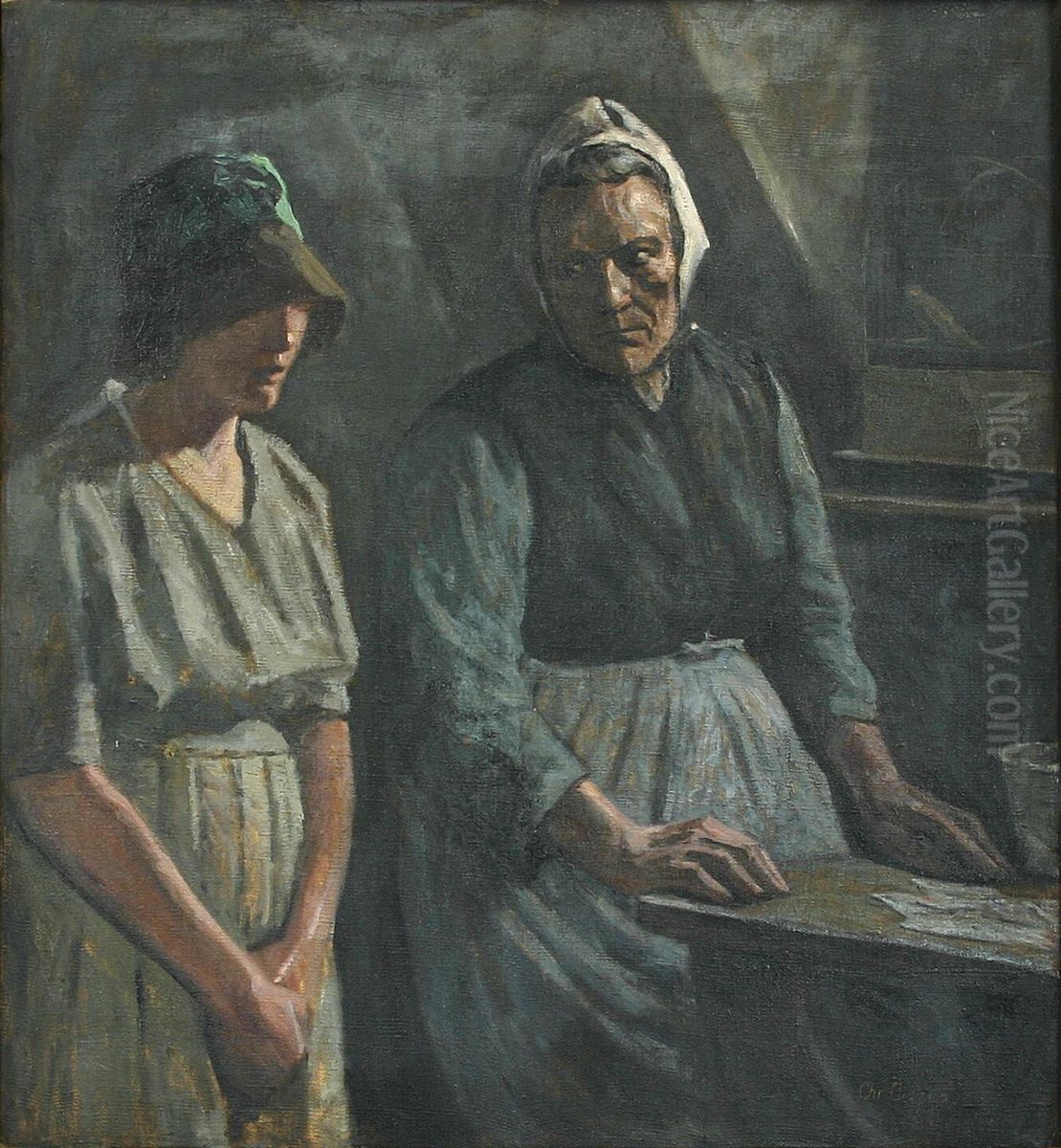 Interior with two women. Oil Painting by Christian Aigens