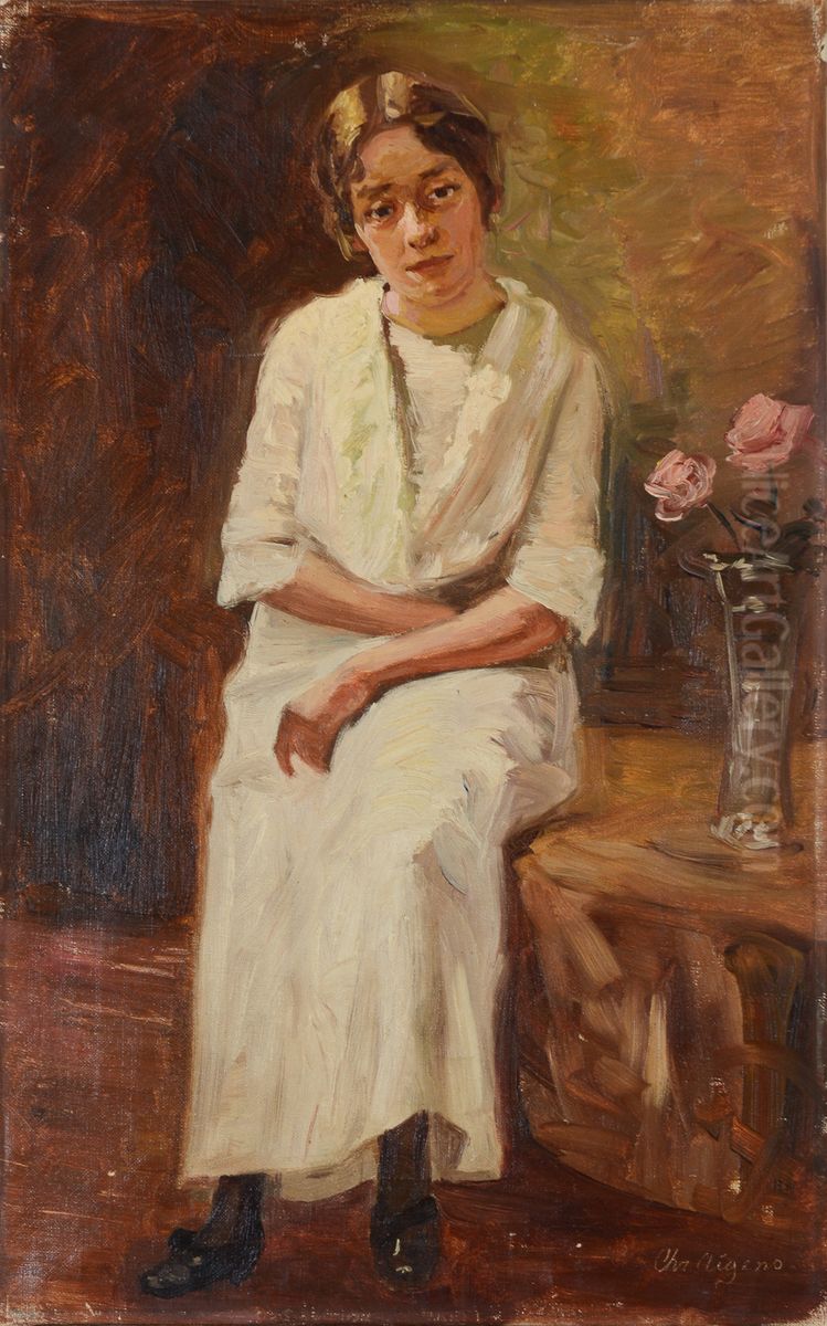 Female model. Oil Painting by Christian Aigens