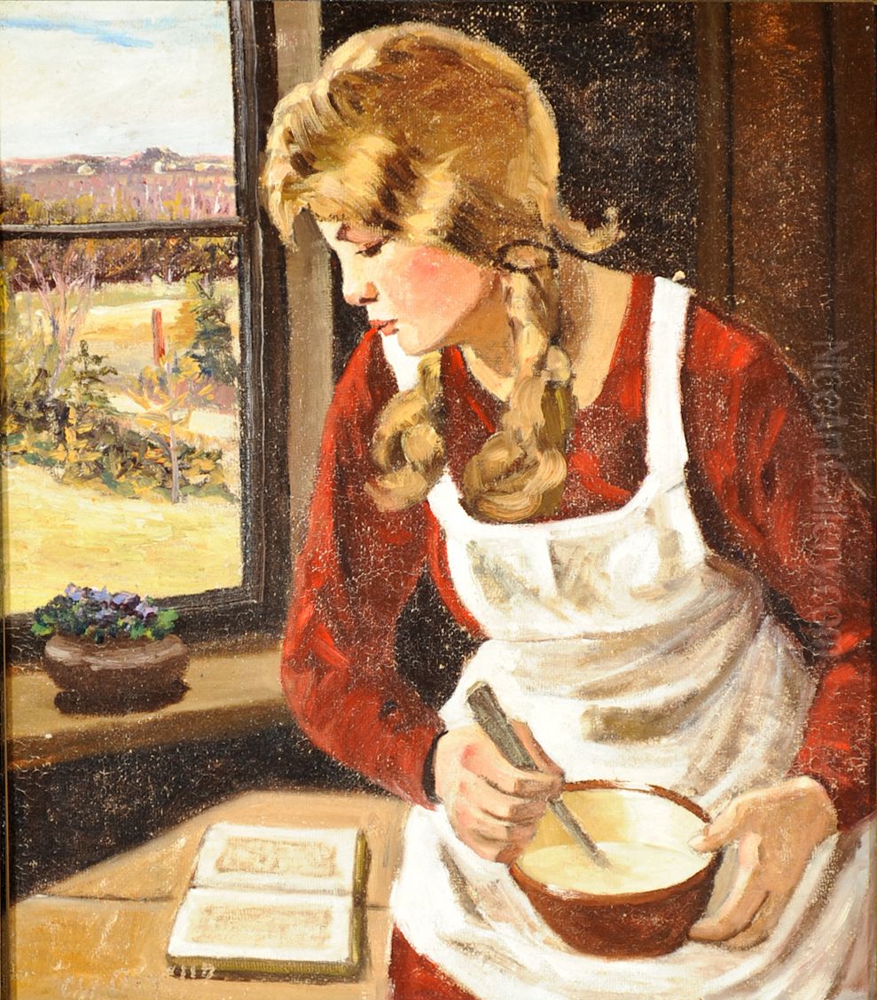 A young woman reading. Oil Painting by Christian Aigens