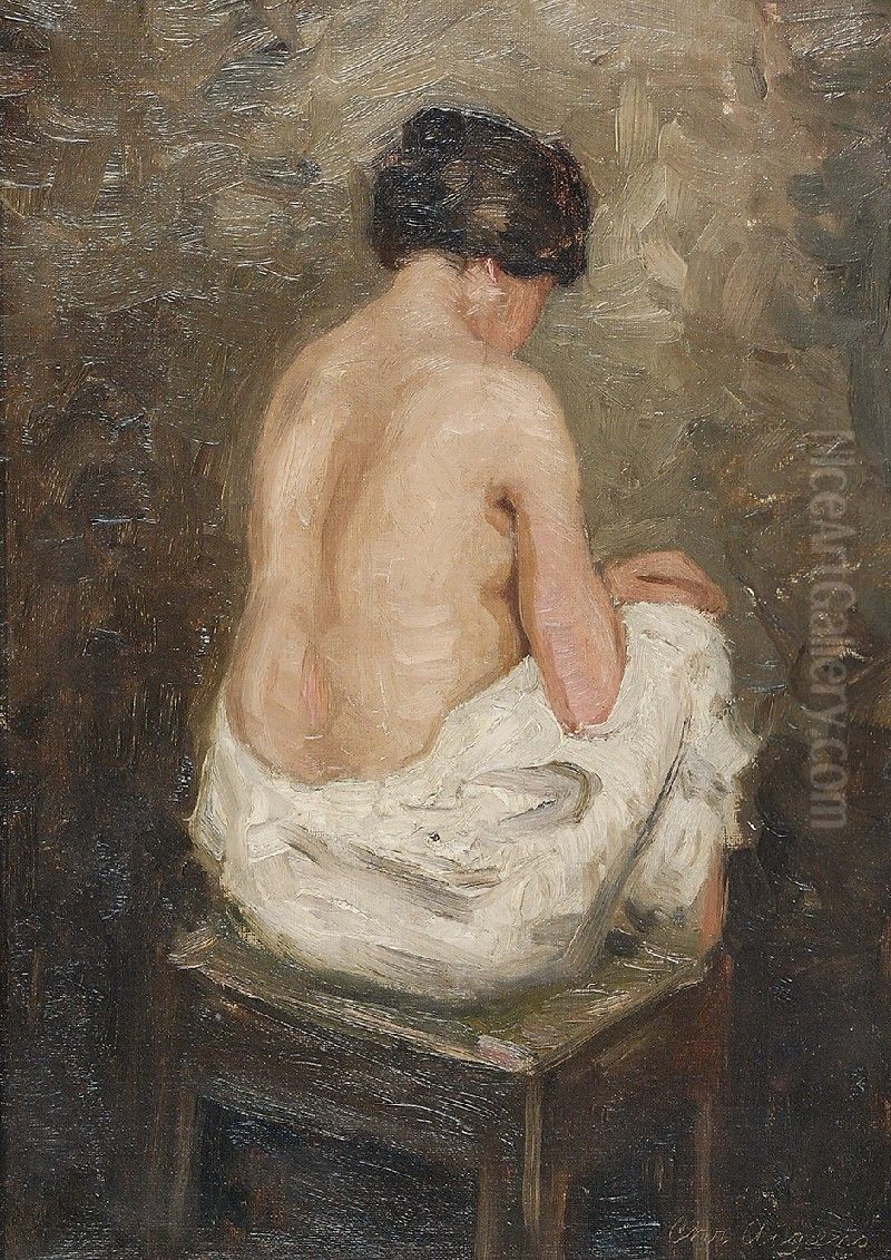 Model seen from behind. Oil Painting by Christian Aigens