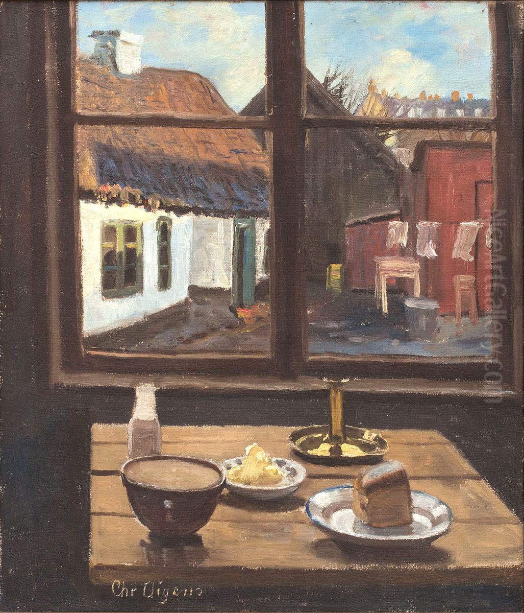 View from the kitchen table. Oil Painting by Christian Aigens