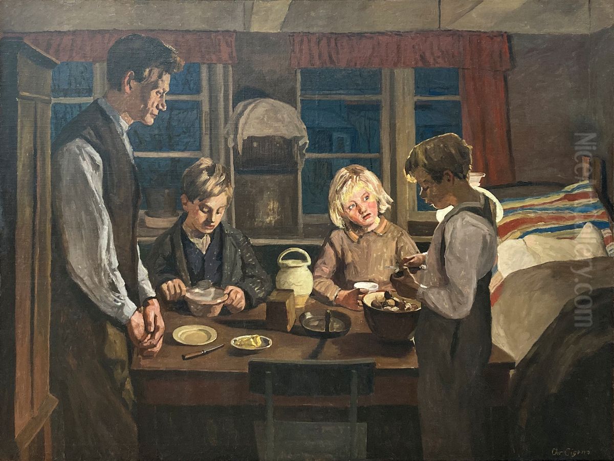 Giv os i dag vort daglige brod. Oil Painting by Christian Aigens