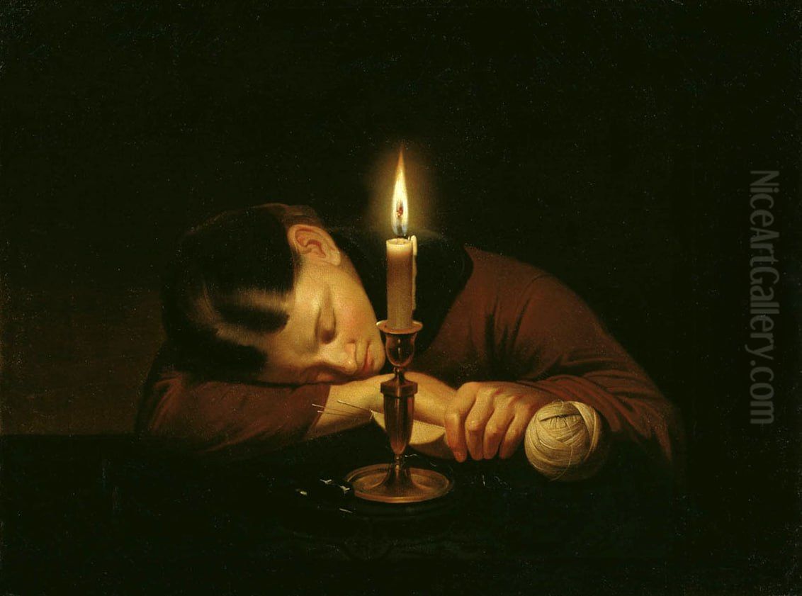 Asleep Oil Painting by Pyotr Petrovich Zabolotsky