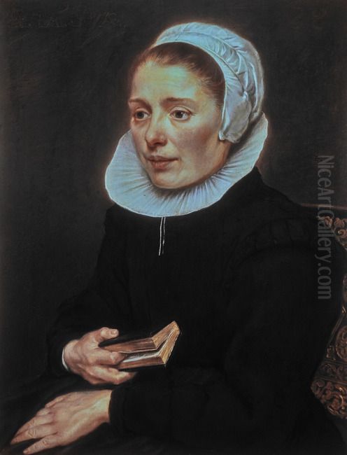 Portrait of a seated woman holding a book Oil Painting by Jan Hals