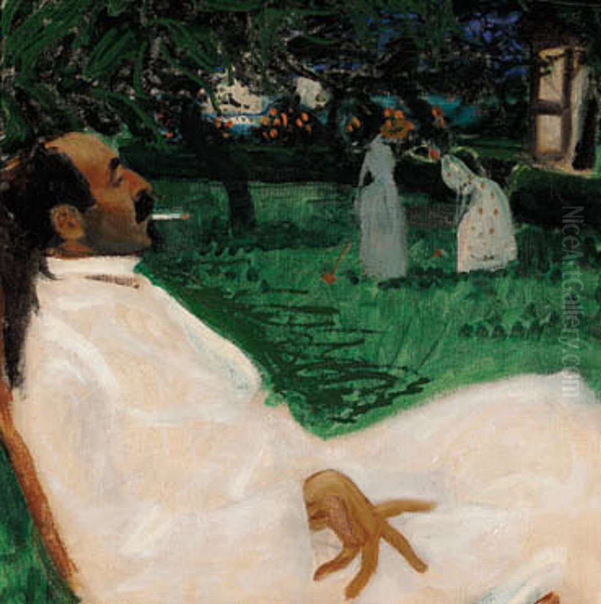 The author Henri Nathansen in a garden. Oil Painting by Valdemar Andersen
