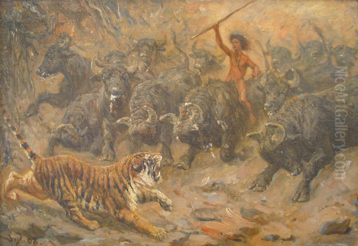 Scene from Kipling's The Jungle Book. Oil Painting by Valdemar Irminger