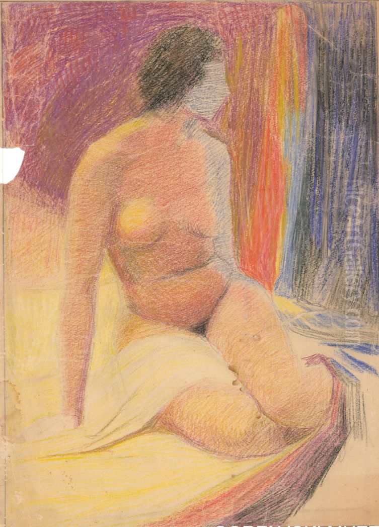 Sedeci zenski akt Oil Painting by Valentin Hodnik