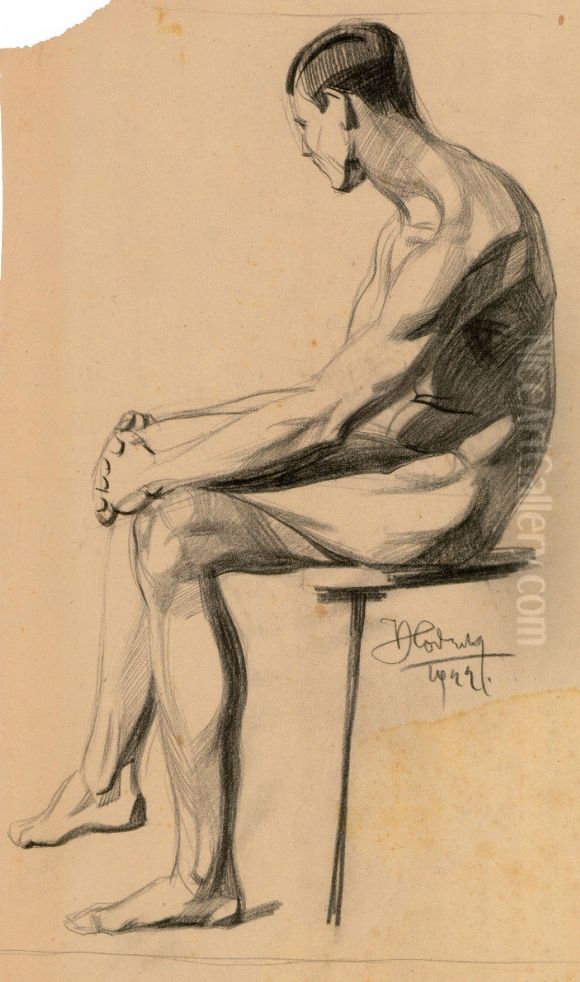 Sedeci moski akt Oil Painting by Valentin Hodnik