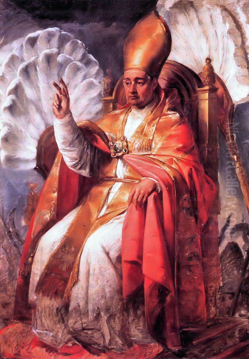 Portrait of Gregory XVI carried on the sedia gestatoria Oil Painting by Francesco Podesti
