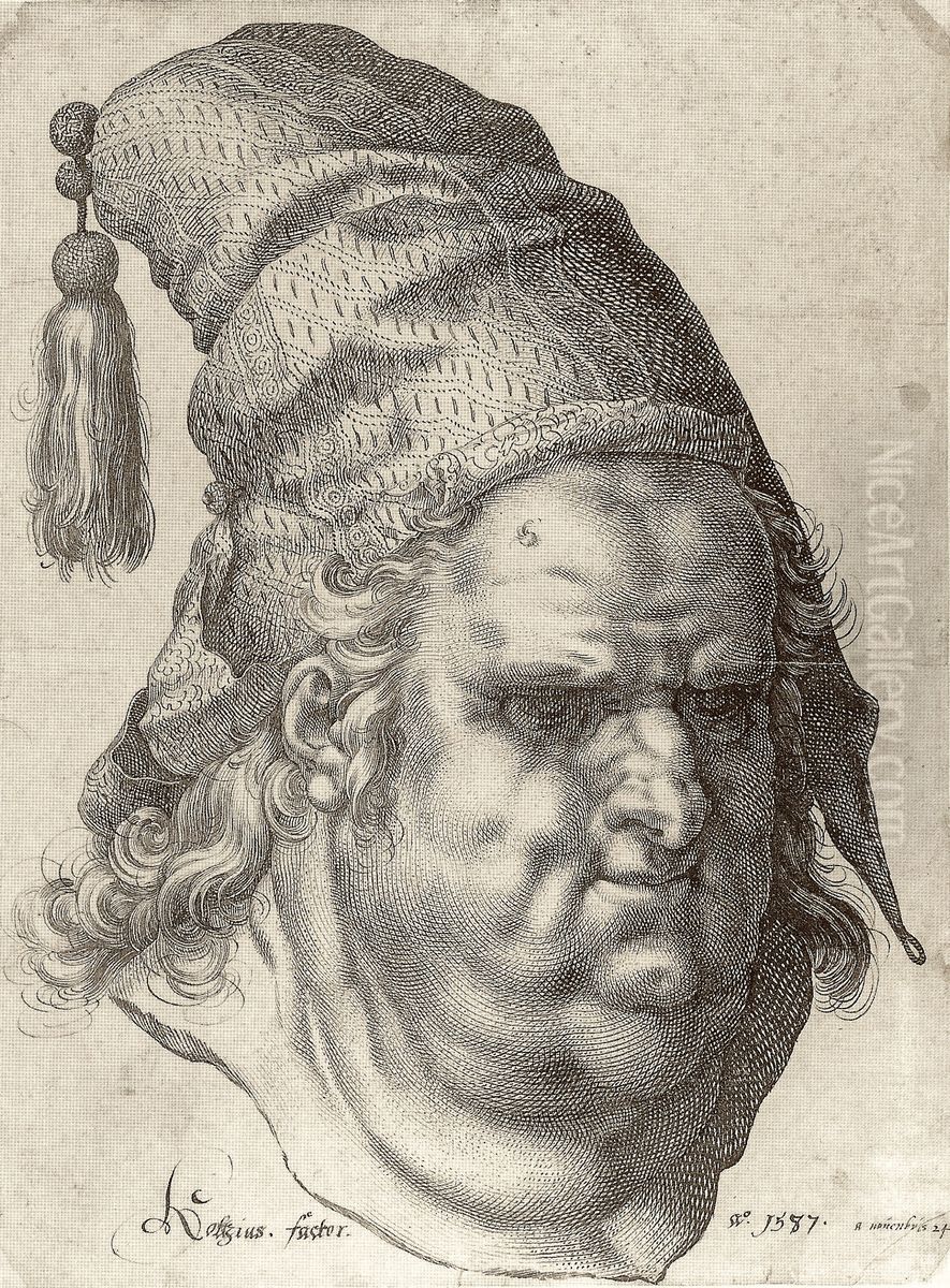 Bust of Man with Tasselled Cap Oil Painting by Goltzius Hendrick