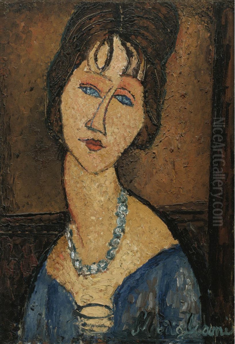 Jeanne Hebuterne with a necklace Oil Painting by Amedeo Modigliani
