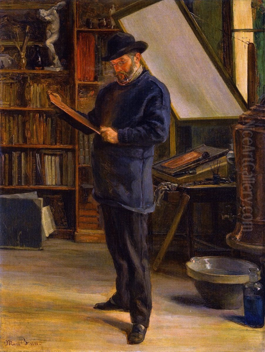 Felix Bracquemond in His Studio Oil Painting by Marie Bracquemond
