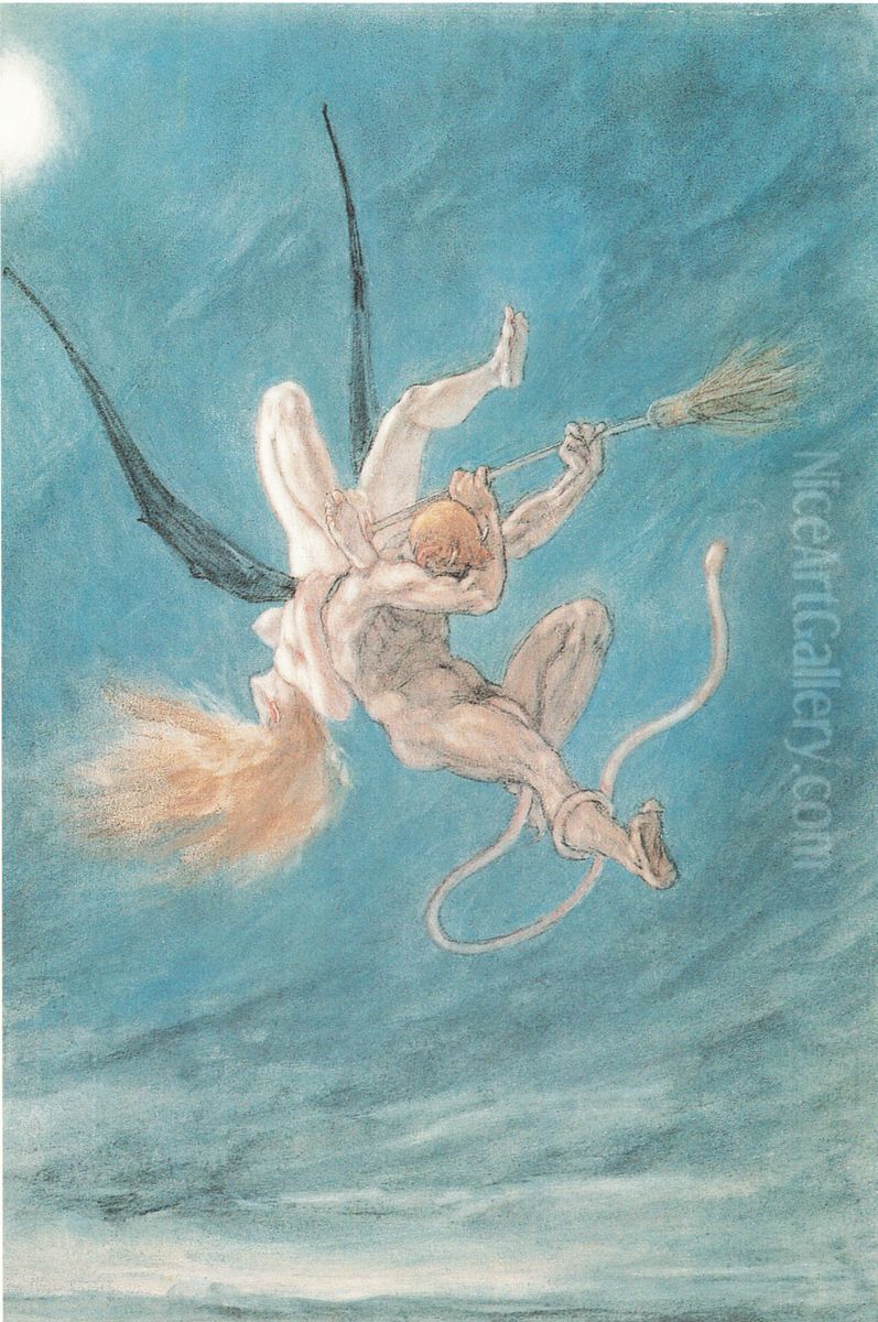 Les Sataniques. L'enlevement Oil Painting by Felicien Rops