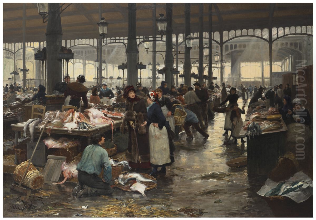 Le pavillon de la Maree aux Halles-Centrales de Paris Oil Painting by Victor Gilbert