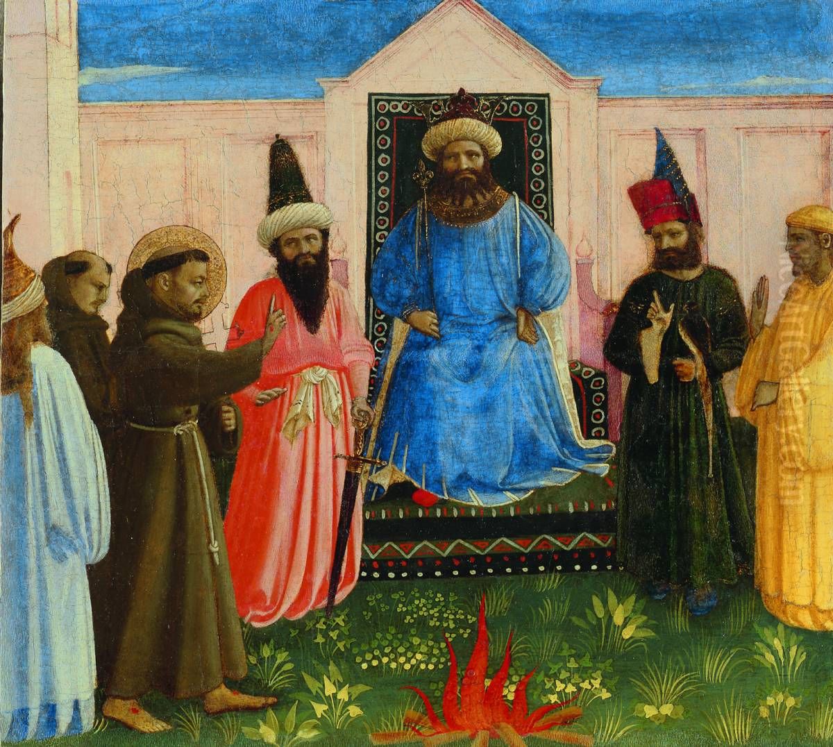 The Trial by Fire, St. Francis offers to walk through fire, to convert the Sultan of Egypt (Legenda maior, IX, 8) Oil Painting by Fra Angelico