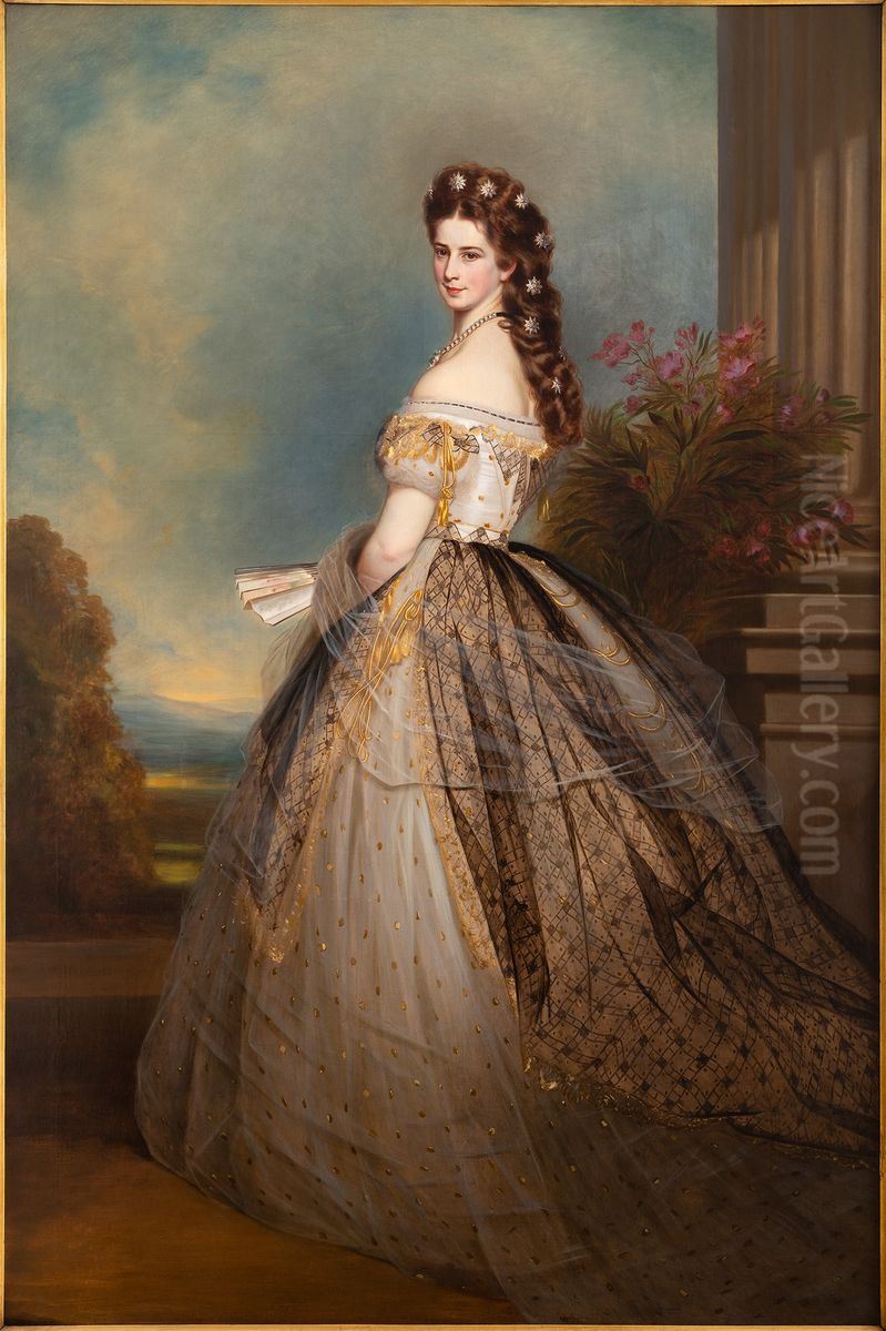 Empress Elisabeth with star jewelry and black gold lace throw Oil Painting by Joseph Matthaus Aigner
