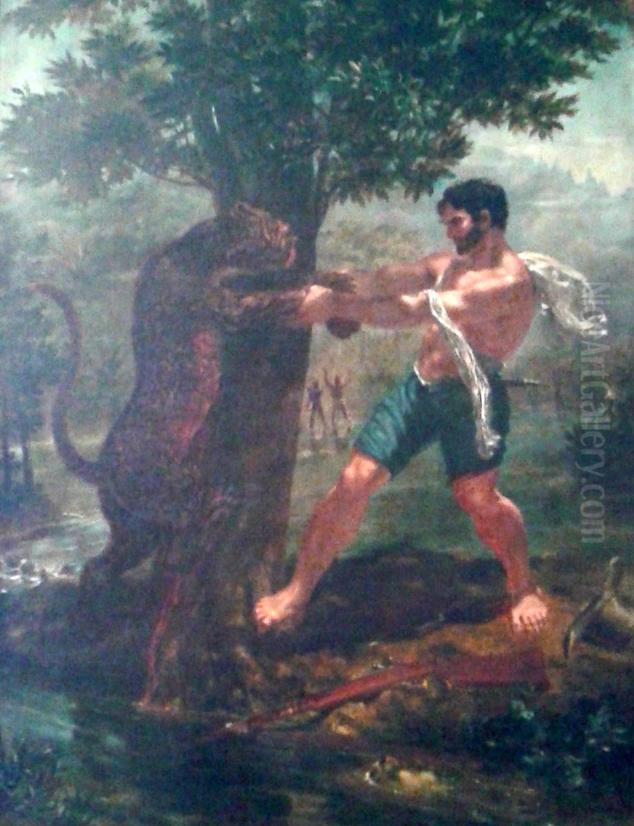 The hunter and the jaguar Oil Painting by Felix Taunay, Baron of Taunay