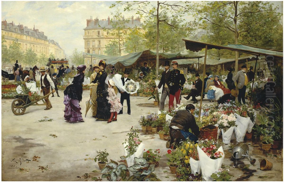 The lower market, Paris Oil Painting by Victor Gilbert