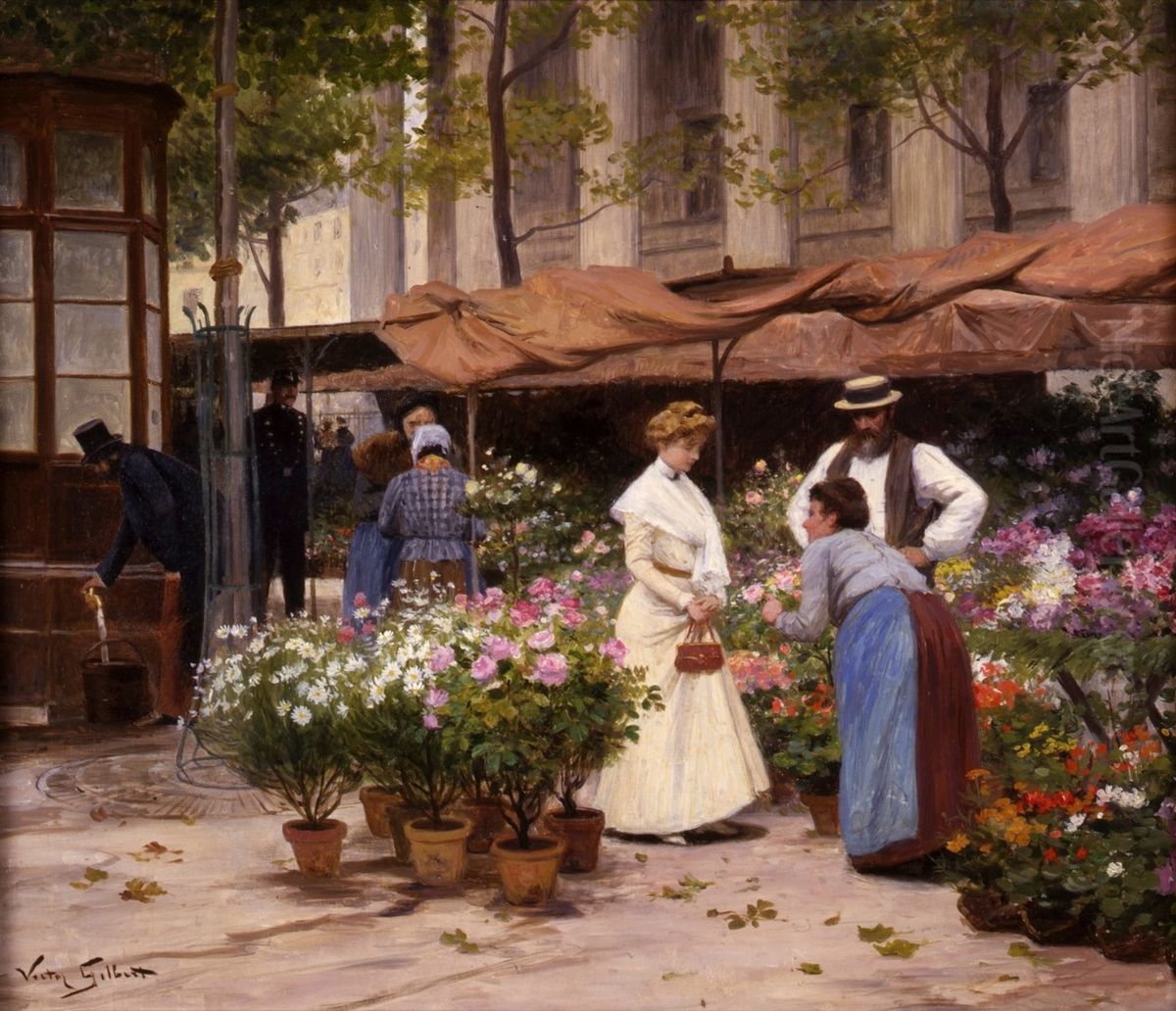 Marche aux fleurs Oil Painting by Victor Gilbert