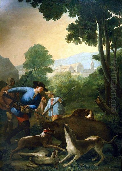 The Boar Hunt Oil Painting by Francisco Goya Fuendetodos