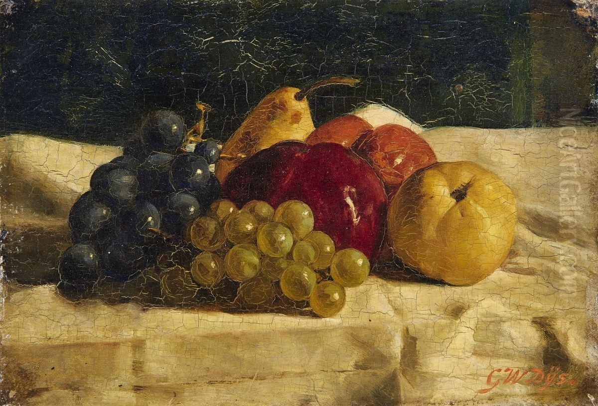 Still life with fruit on a white tablecloth Oil Painting by unknown