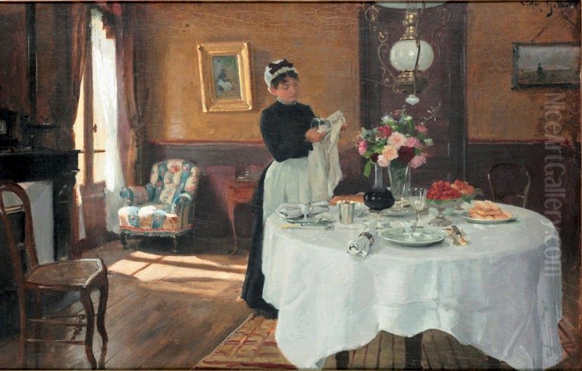 Laying the table Oil Painting by Victor Gilbert