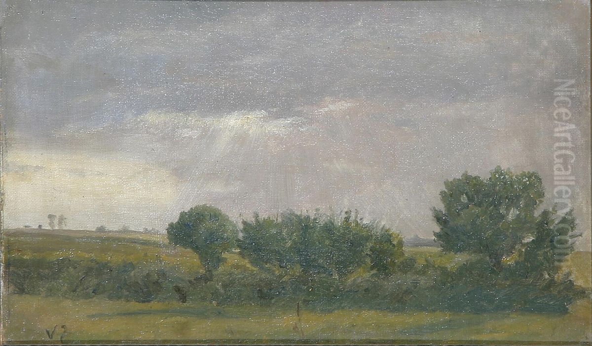 Landscape with dark clouds. Oil Painting by Valdemar Irminger