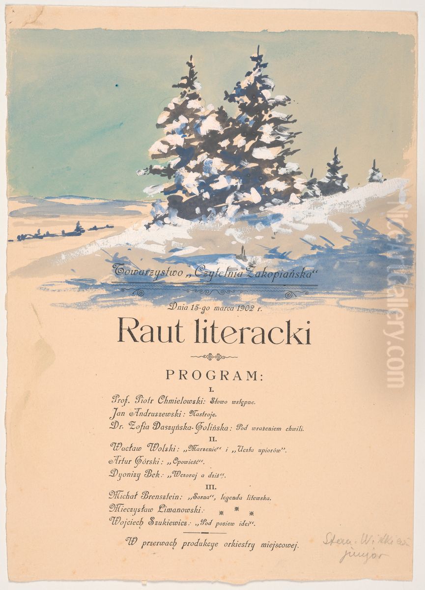 View of Tatras with spruce trees Oil Painting by Stanislaw Ignacy Witkiewicz (Witkacy)