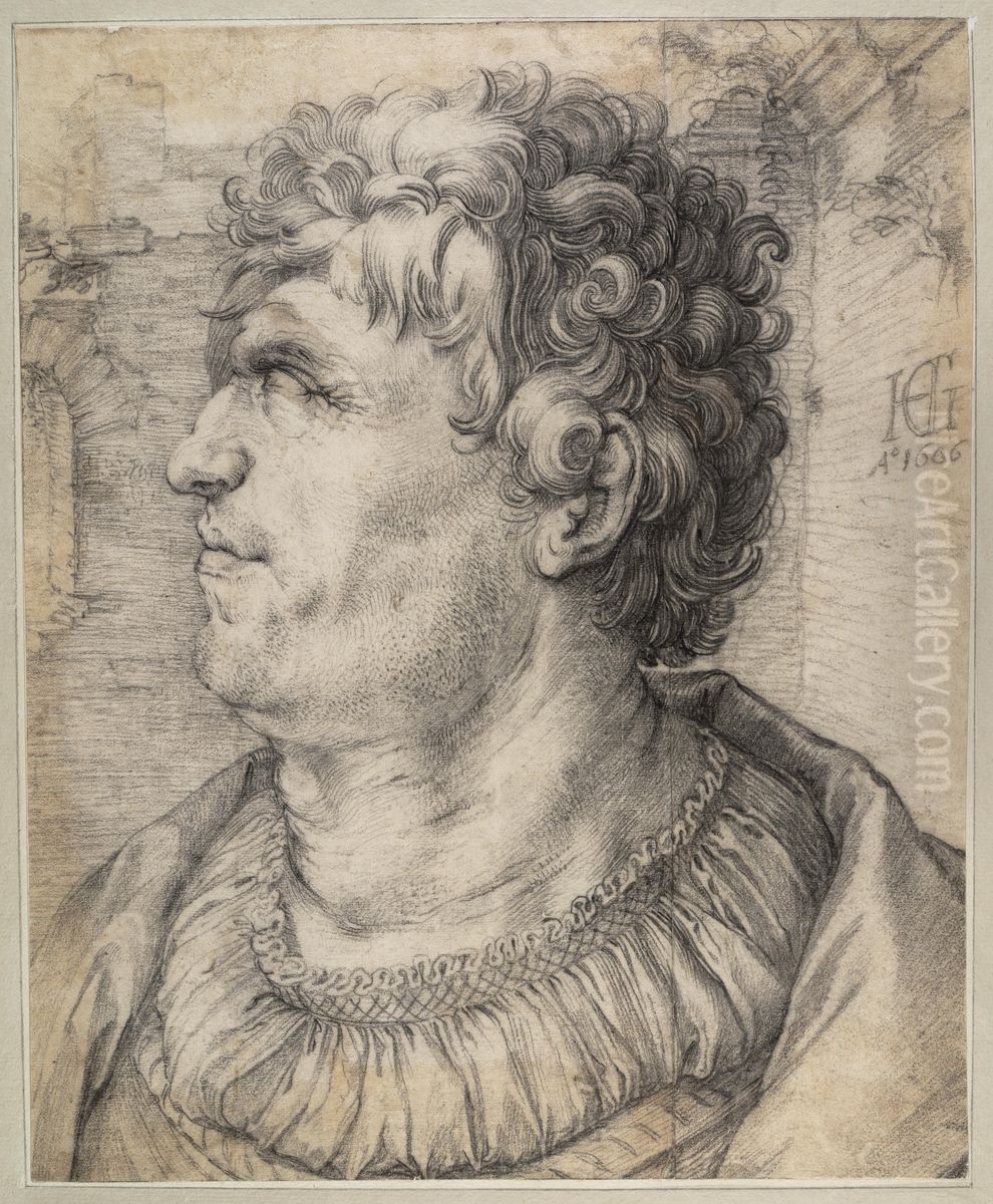 Male fantasy portrait, facing left Oil Painting by Goltzius Hendrick