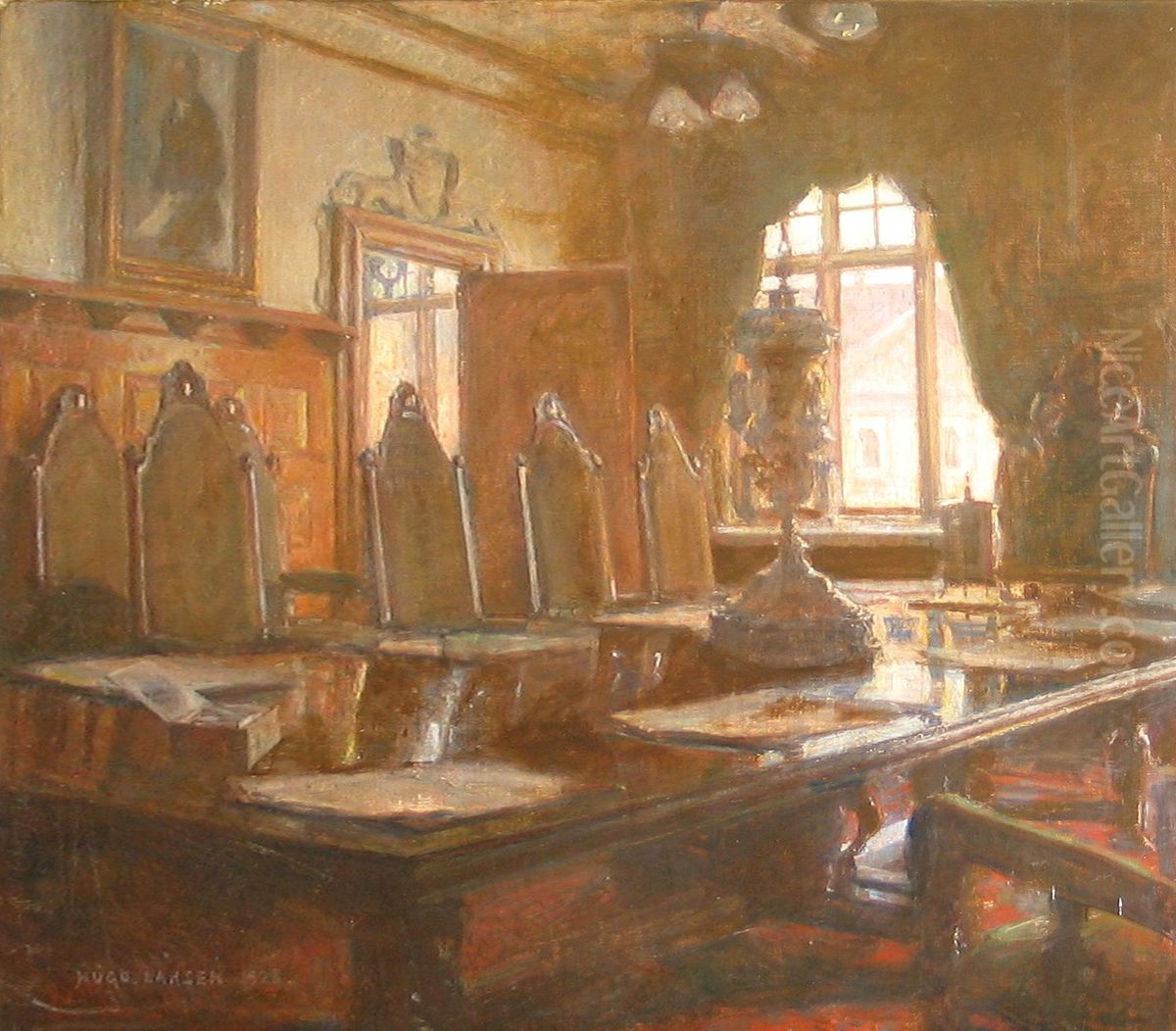 Interior from a dining room. Oil Painting by Hugo Larsen