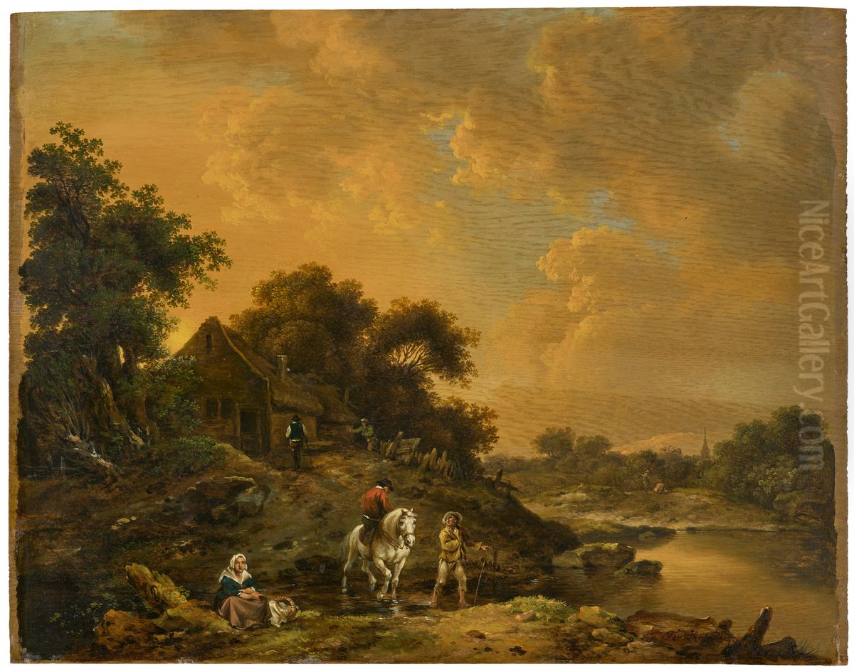 Paysage en soiree Oil Painting by Ferdinand Kobell