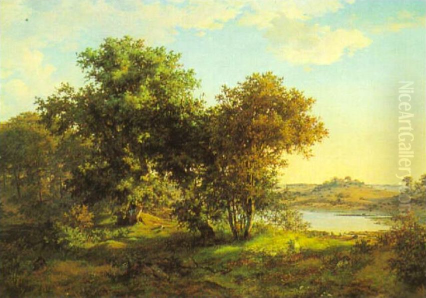 Summer Landscape with Trees and Sun Oil Painting by Hans Jorgen Hammer