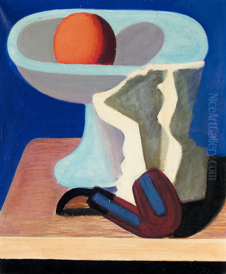 Opstilling Med Pibe og Appelsin. Oil Painting by Vilhelm Lundstrom